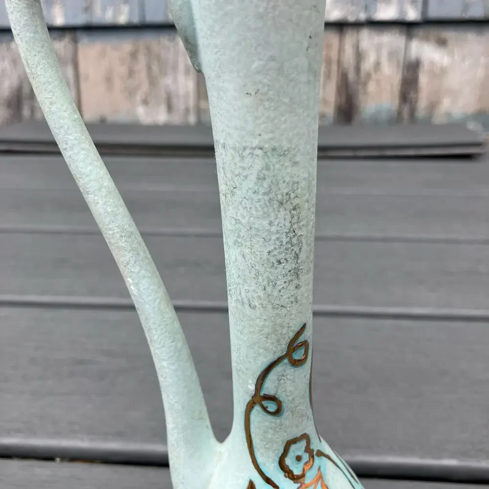 Vintage 1950s blue and metallic gold floral bud pitcher vase shabby chic cottage
